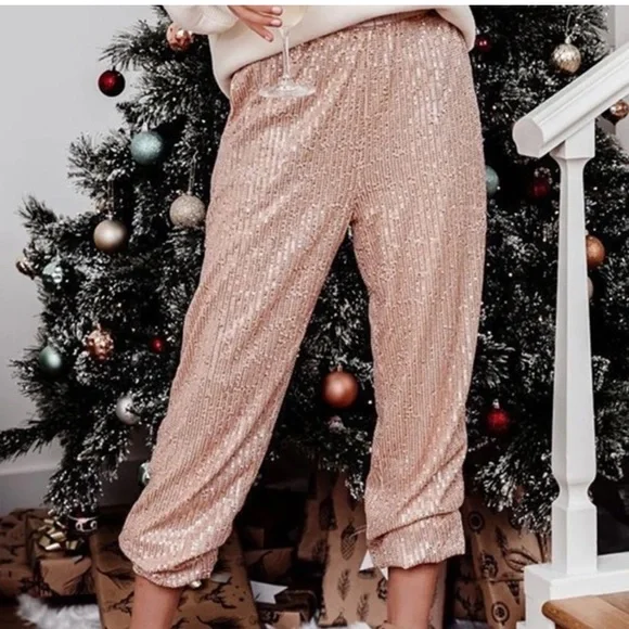 Anthropologie Pink Rose Metallic Shimmer Jogger Trouser Pants NWT - Picture 15 of 16